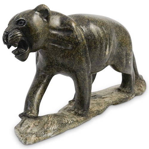 MARBLE CARVED PANTHER STATUEDESCRIPTION  390332