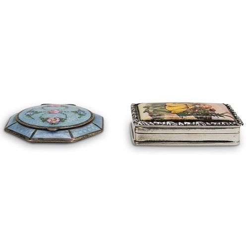  2 PC STERLING PILL BOX POWDER 39036a