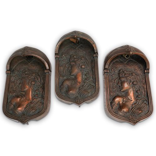  3 PC ANTIQUE BRONZE FIGURAL WALL 39038a