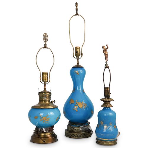  3PC FRENCH OPALINE GLASS LAMPSDESCRIPTION  3903ce