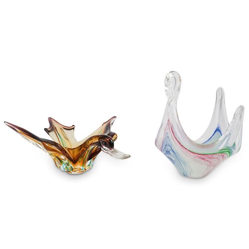 (2PC) MURANO GLASS BIRD BOWLSDESCRIPTION: