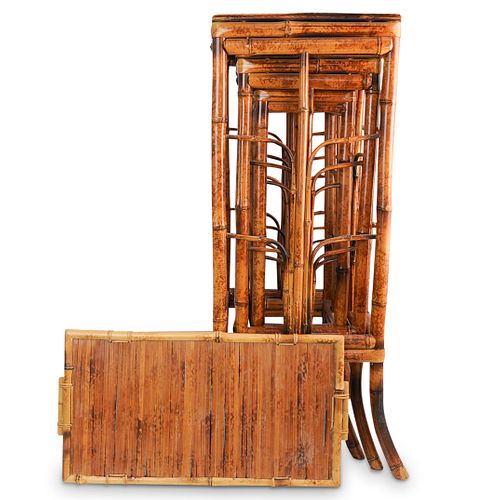 (4 PC) NESTING BAMBOO STACKING TABLES