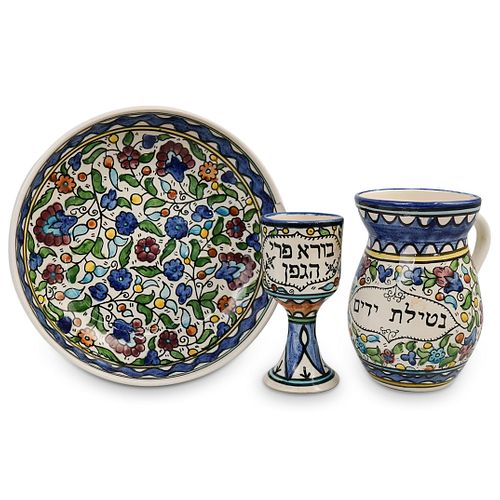  3 PCS JUDAICA HAND PAINTED CERAMIC 39044b