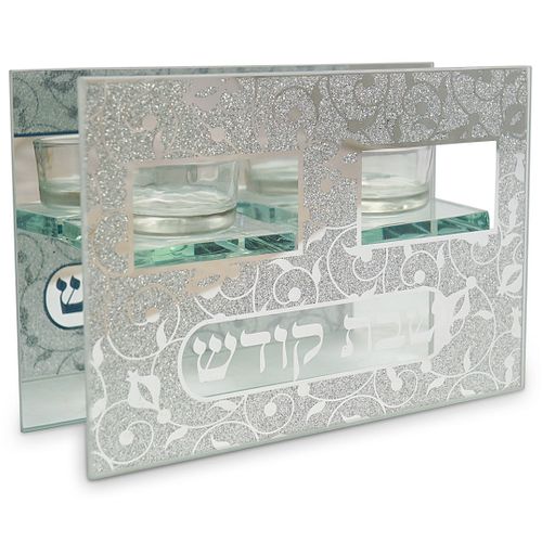 JUDAICA MIRROR AND GLASS CANDLE