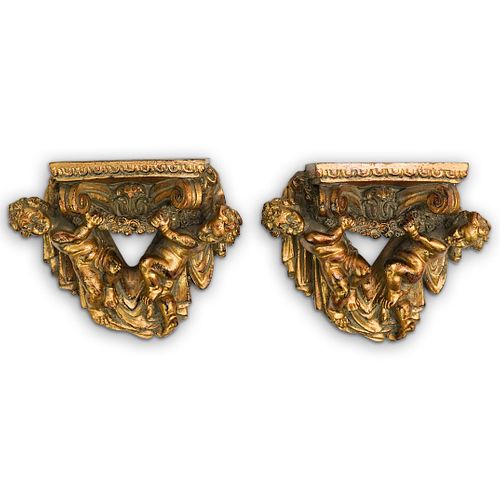  2 PC GILT WOOD CHERUB BRACKETSDESCRIPTION  39047c