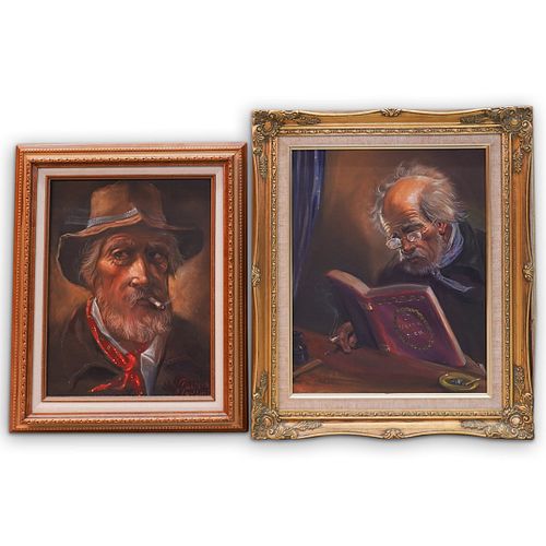 (2 PC) SIGNED OIL ON CANVAS PORTRAIT