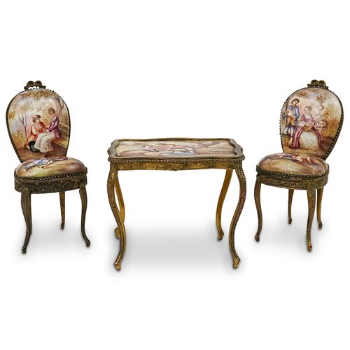 ANTIQUE VIENNESE BRONZE & ENAMEL TABLE