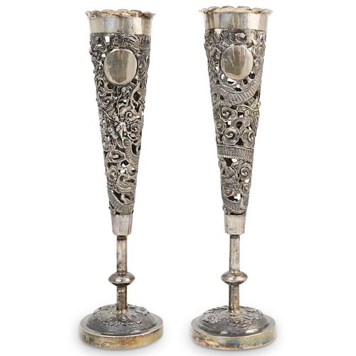 PAIR OF CHINESE SILVER VASESDESCRIPTION: