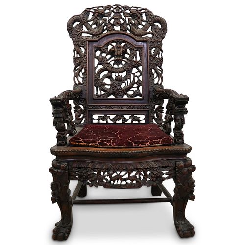 LARGE CHINESE CARVED THRONE CHAIRDESCRIPTION: