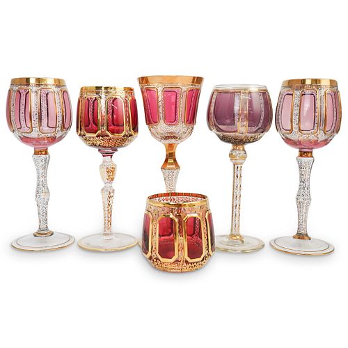 (6 PC) GROUPING MOSER BOHEMIAN CRYSTAL