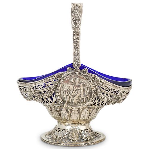 800 SILVER & COBALT GLASS BASKET BOWLDESCRIPTION: