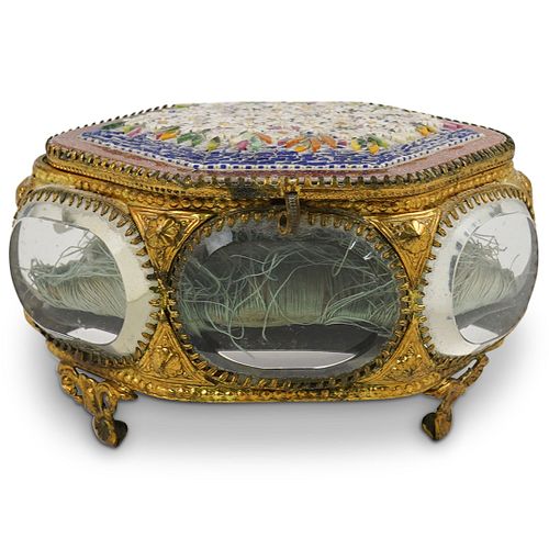 ANTIQUE MOSAIC & GLASS JEWELRY BOXDESCRIPTION: