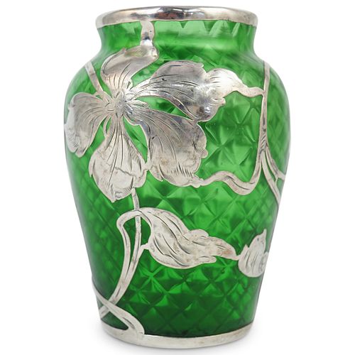 ART NOUVEAU SILVER OVERLAY VASEDESCRIPTION: