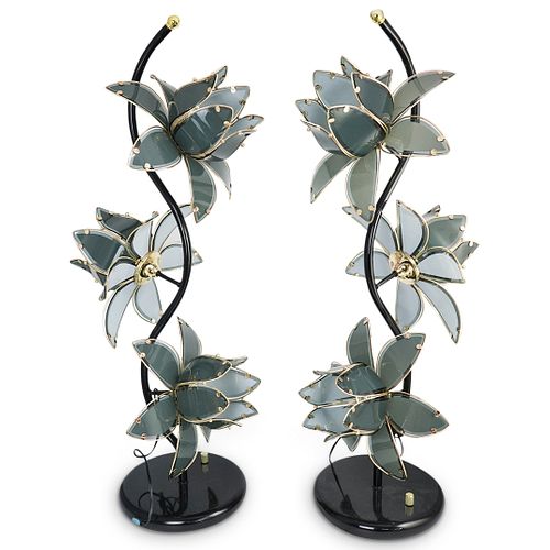 PAIR OF MID CENTURY GLASS FLOWER 39071a