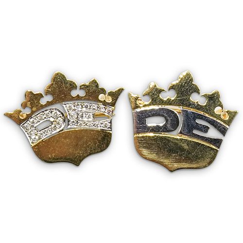 (2 PC) "DE" 18K AND DIAMOND PINSDESCRIPTION: