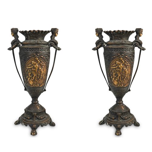 PAIR OF ANTIQUE FRENCH BRONZE VASESDESCRIPTION: