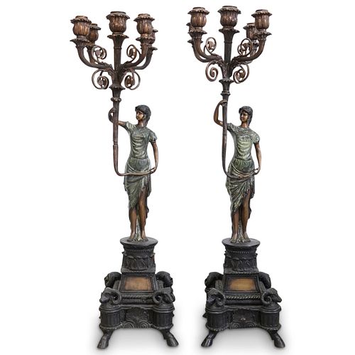 PAIR OF CAST BRONZE FLOOR TORCHIERESDESCRIPTION: