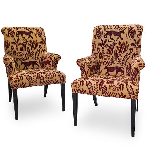 PAIR OF ANTIQUE EMBROIDERED ARM CHAIRSDESCRIPTION: