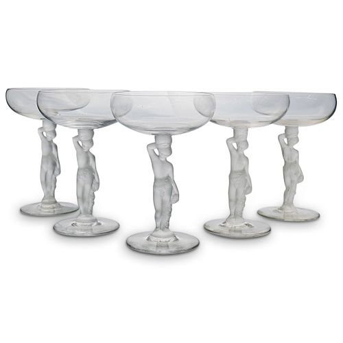 (5 PC) LALIQUE STYLE FIGURAL COCKTAIL