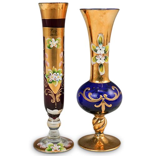  2 PC FRENCH GILT AND GLASS BUD 39087a