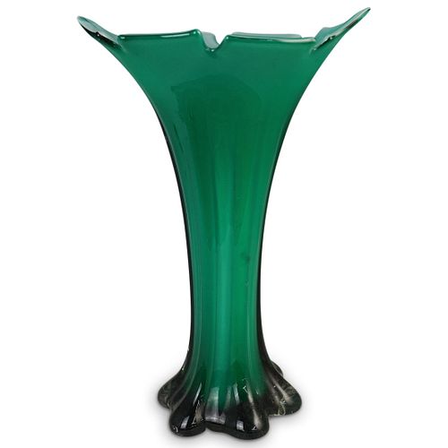 ART NOUVEAU GREEN LARGE GLASS VASEDESCRIPTION: