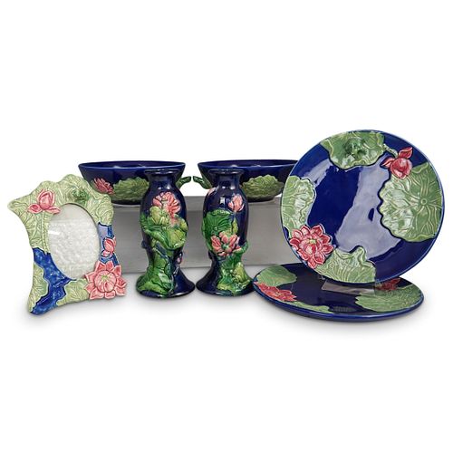 (7 PC) MAJOLICA FROG PORCELAIN SETDESCRIPTION: