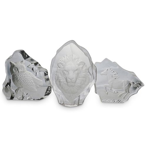  3 PC ETCHED ANIMAL ART GLASS 390a4c