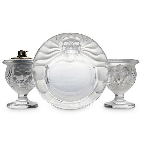 (3 PC) LALIQUE "TETE DE LION" CRYSTAL