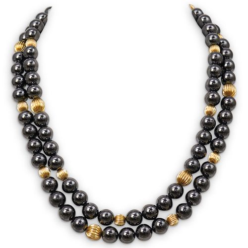 HEMATITE & GOLD BEADED NECKLACEDESCRIPTION: