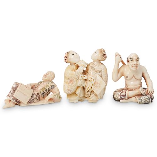  3 PC JAPANESE CARVED BONE FIGURINESDESCRIPTION  390af7