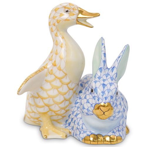 HEREND PORCELAIN DUCK AND BUNNYDESCRIPTION: