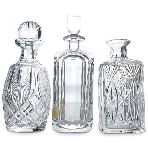  3 PC SIGNED CRYSTAL CUT DECANTERSDESCRIPTION  390c03