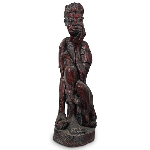 WOOD CARVED FIGURAL STATUEDESCRIPTION: