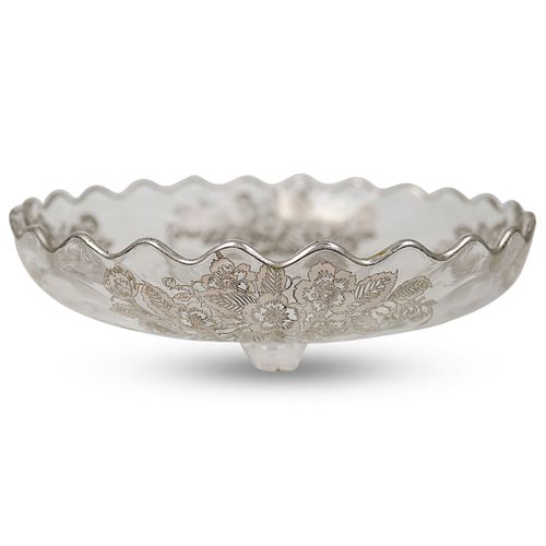 SILVER OVERLAID GLASS BOWLDESCRIPTION: