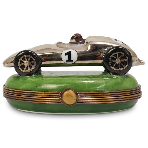 LIMOGES PORCELAIN RACE CAR TRINKET BOXDESCRIPTION: