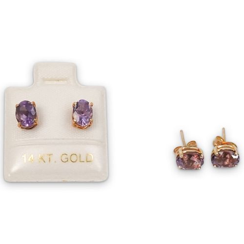  2 PAIRS OF 14K GOLD AND AMETHYST 390ebb