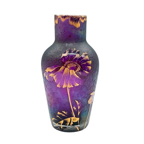 PURPLE GLASS VASE, GOLD FLOWERSMatte