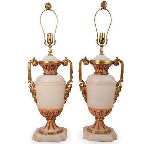 PAIR OF ALABASTER & BRONZE LAMPSDESCRIPTION: