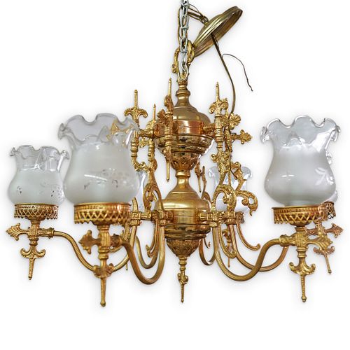 VINTAGE GILT BRASS AND GLASS CHANDELIERDESCRIPTION  390f08