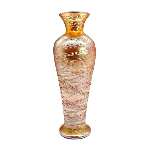 GOLD LUSTER GLASS VASE, THREAD DESIGNIridescent