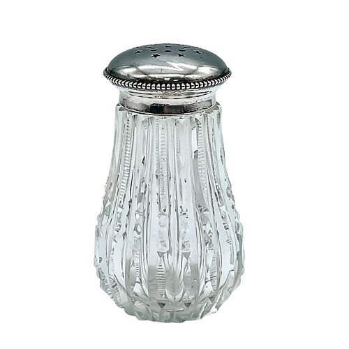 VINTAGE GLASS SHAKER WITH STERLING 390f5b
