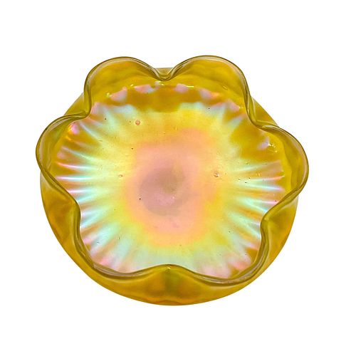 VINTAGE YELLOW GLASS CANDY DISHOpaque