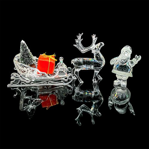 5PC SWAROVSKI CRYSTAL FIGURINES, SANTA/SLEIGH/REINDEERThree