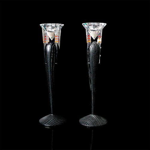 PAIR OF SWAROVSKI CRYSTAL CANDLEHOLDERS,