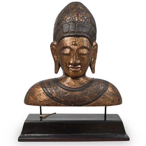CHINESE CARVED WOOD BUDDHA BUSTDESCRIPTION: