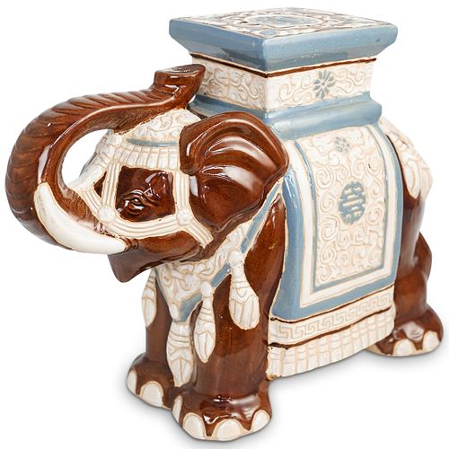 GLAZED CERAMIC ELEPHANT GARDEN STOOLDESCRIPTION: