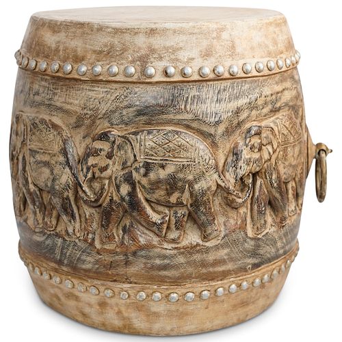 HAND CARVED WOOD ELEPHANT DRUMDESCRIPTION  38ea60