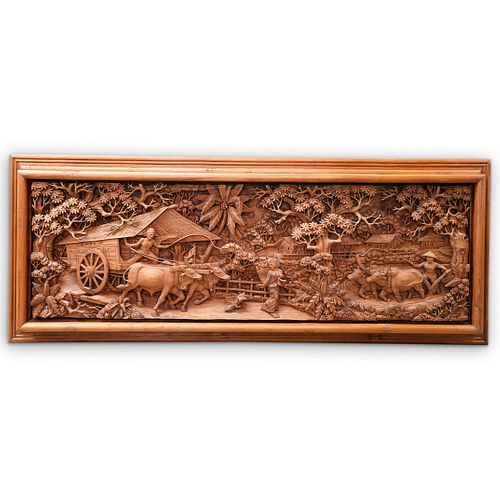 LARGE INDIAN WOOD PLAQUEDESCRIPTION: