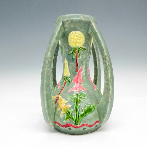 VINTAGE STONEWARE AMPHORA FLORAL DECORATED