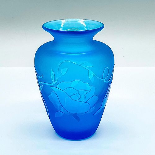 VANDERMARK ART GLASS BLUE FLORAL VASESmall